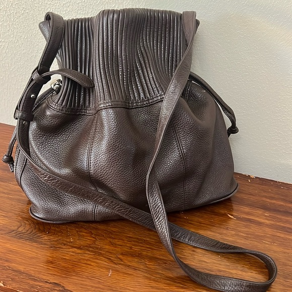 Bodhi Slouchy Brown Leather Shoulder Bag – Ribbed Pleated, Silver Hardware - Picture 1 of 15